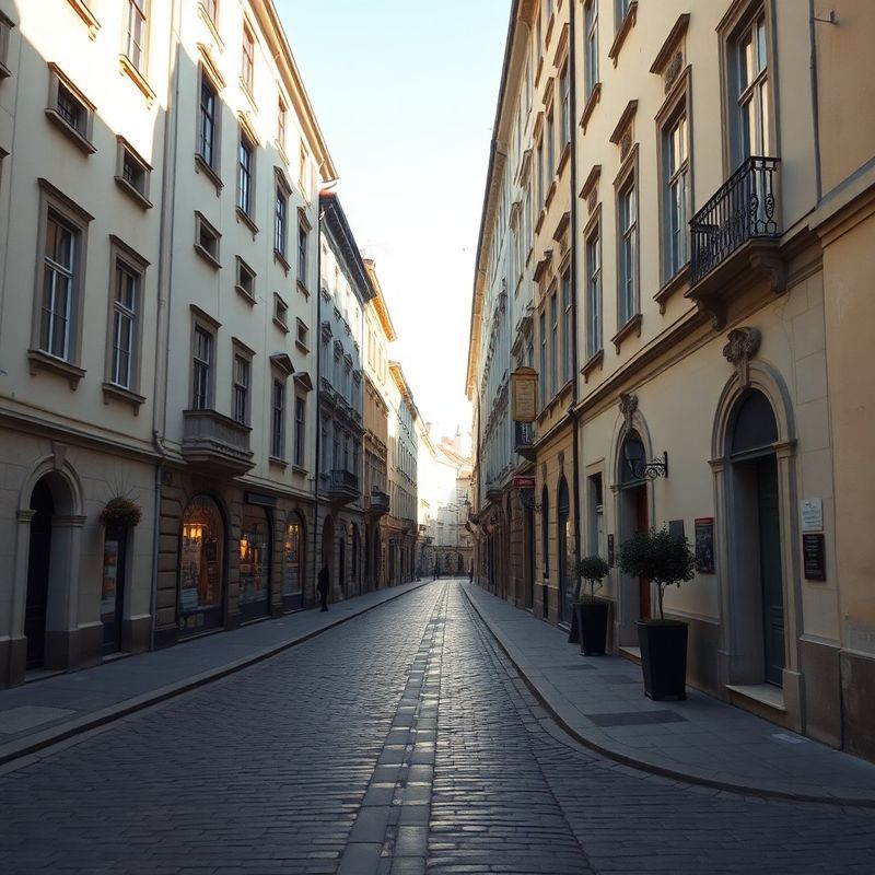 Pohled do ulice Korunní v Praze 2 v ranním azurovém světle